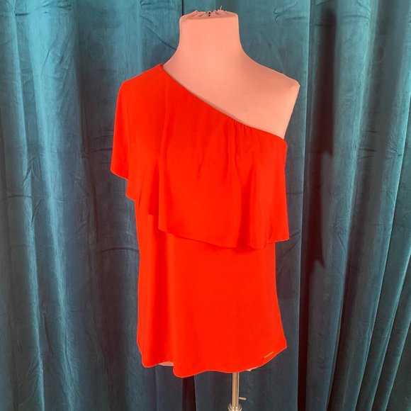 Michael Kors Red One Shoulder Ruffle Top - Picture 1 of 5